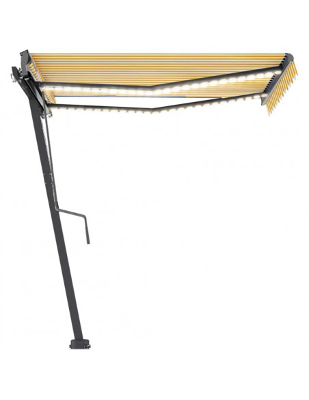 Tenda da Sole Retrattile Manuale LED 350x250 cm Gialla e Bianca