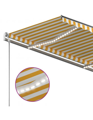 Tenda da Sole Retrattile Manuale LED 350x250 cm Gialla e Bianca
