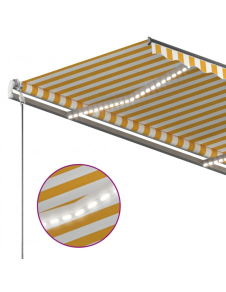 Tenda da Sole Retrattile Manuale LED 350x250 cm Gialla e Bianca