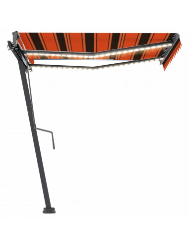 Tenda da Sole Retrattile con LED 350x250 cm Arancione e Marrone