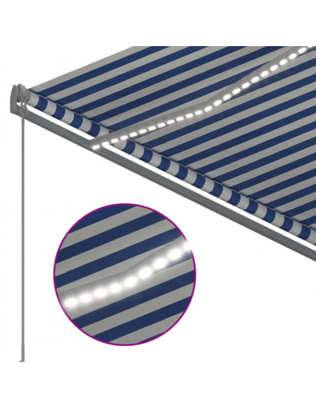 Tenda Automatica con Sensore Vento e LED 350x250 cm Blu Bianca