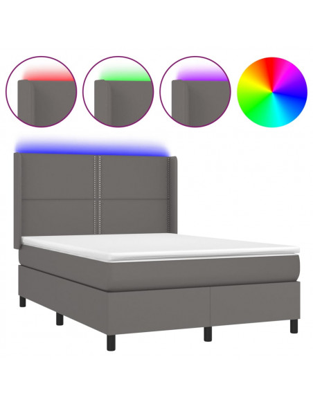 Giroletto Molle con Materasso e LED Grigio 140x200cm Similpelle