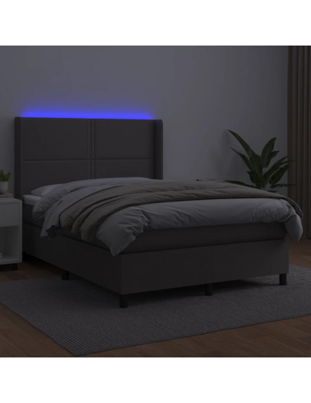 Giroletto Molle con Materasso e LED Grigio 140x200cm Similpelle