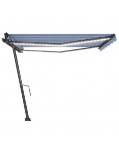 Tenda da Sole Retrattile Manuale con LED 400x350 cm Blu Bianco 2
