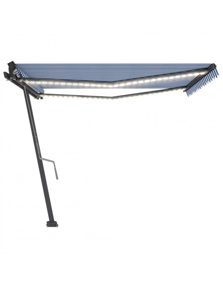 Tenda da Sole Retrattile Manuale con LED 400x350 cm Blu Bianco