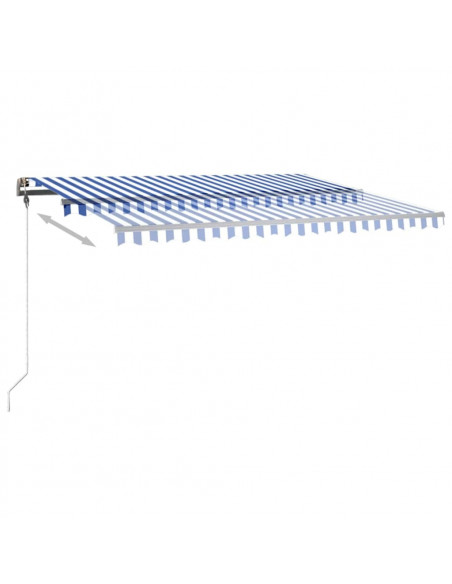 Tenda da Sole Retrattile Manuale con LED 400x350 cm Blu Bianco