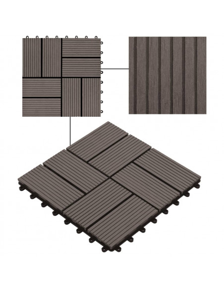 Piastrelle per Decking 22 pz 30x30cm 2mq in WPC Marrone Scuro