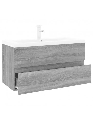 Mobile Bagno e Lavabo Integrato Grigio Sonoma Legno Multistrato