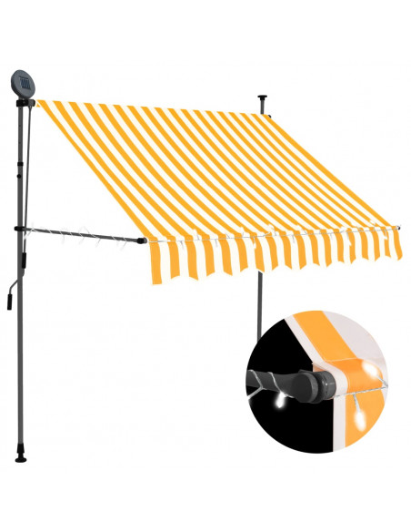Tenda da Sole Retrattile Manuale LED 100 cm Bianca e Arancione