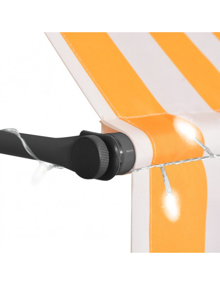 Tenda da Sole Retrattile Manuale LED 100 cm Bianca e Arancione