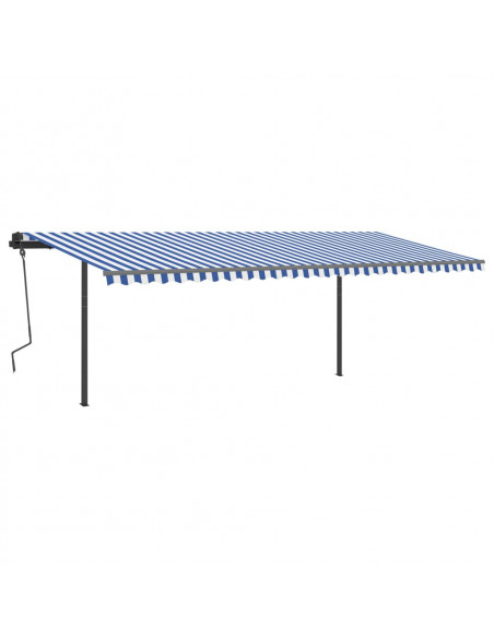 Tenda da Sole Retrattile Manuale con Pali 6x3,5 m Blu e Bianca