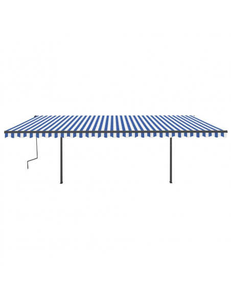 Tenda da Sole Retrattile Manuale con Pali 6x3,5 m Blu e Bianca