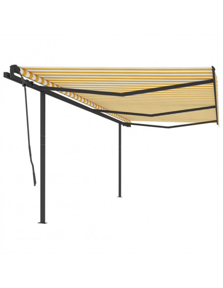 Tenda da Sole Retrattile Manuale con Pali 6x3,5 m Gialla Bianca