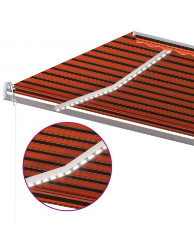 Tenda Automatica Sensore Vento e LED 600x300 cm Arancio Marrone