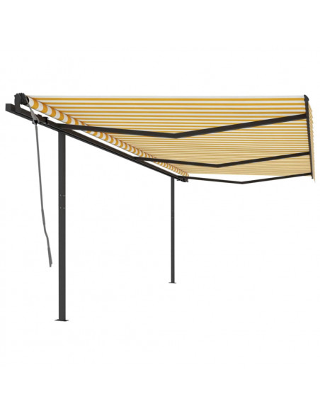 Tenda da Sole Retrattile Manuale con Pali 6x3 m Gialla Bianca