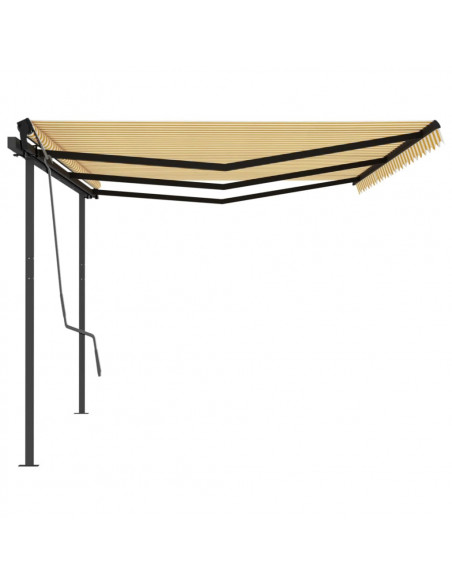 Tenda da Sole Retrattile Manuale con Pali 6x3 m Gialla Bianca