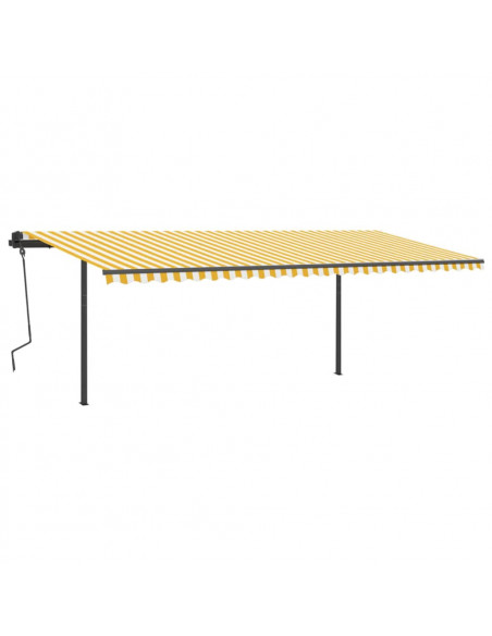 Tenda da Sole Retrattile Manuale con Pali 6x3 m Gialla Bianca