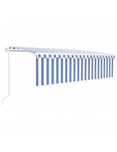Tenda Automatica Parasole LED Sensore Vento 5x3 m Blu Bianco 2