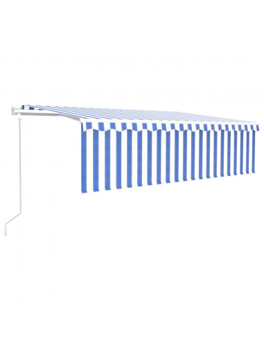 Tenda Automatica Parasole LED Sensore Vento 5x3 m Blu Bianco