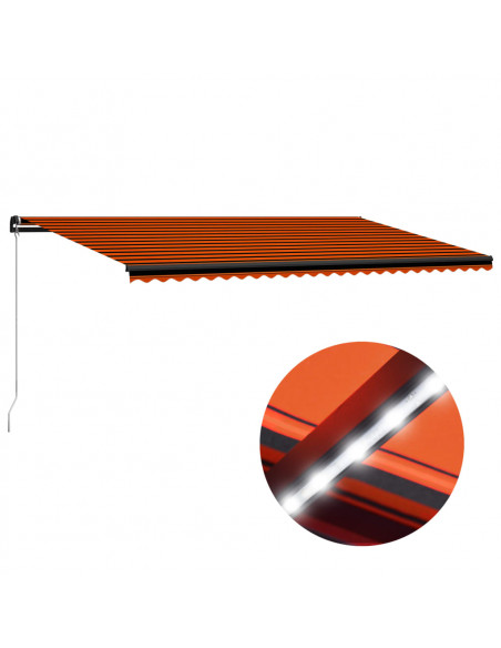 Tenda Retrattile Manuale con LED 600x300 cm Arancione e Marrone