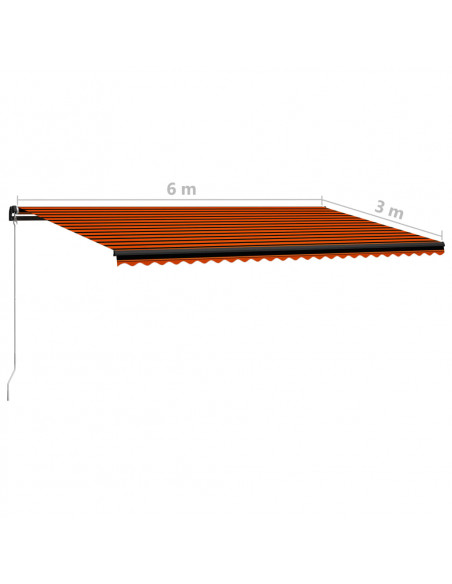Tenda Retrattile Manuale con LED 600x300 cm Arancione e Marrone