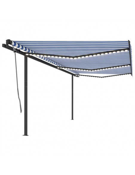 Tenda da Sole Retrattile Manuale con LED 6x3 m Blu e Bianco