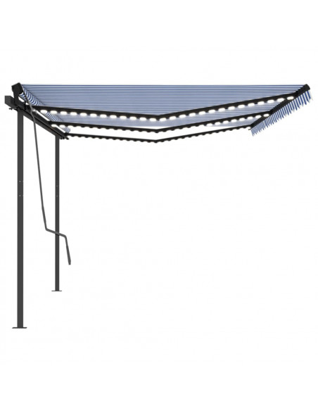 Tenda da Sole Retrattile Manuale con LED 6x3 m Blu e Bianco