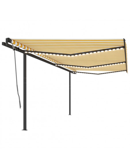 Tenda da Sole Retrattile Manuale e LED 6x3 m Gialla Bianca