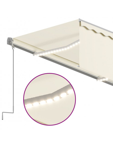 Tenda Sole Retrattile Manuale Parasole LED 5x3 m Crema