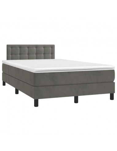 Letto a Molle Materasso e LED Grigio Scuro 120x190cm in Velluto