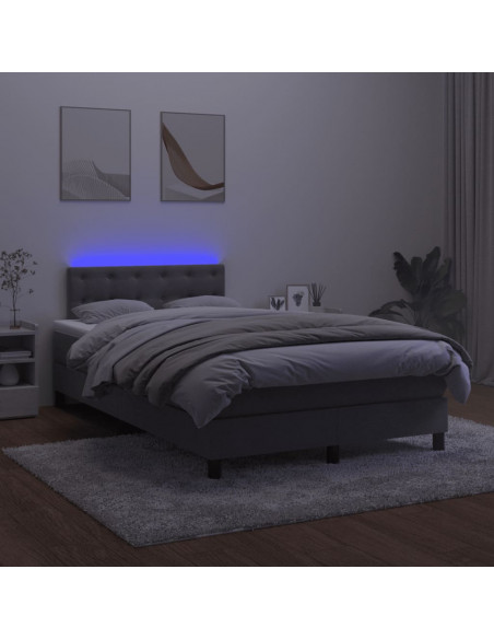 Letto a Molle Materasso e LED Grigio Scuro 120x190cm in Velluto