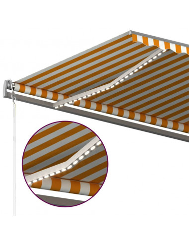 Tenda da Sole Retrattile Manuale e LED 600x300cm Gialla Bianca