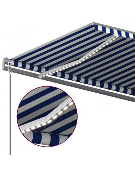 Tenda da Sole Retrattile Manuale con LED 600x350 cm Blu Bianco