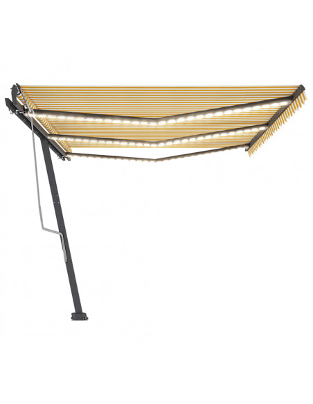 Tenda da Sole Retrattile Manuale LED 600x350 cm Giallo Bianco