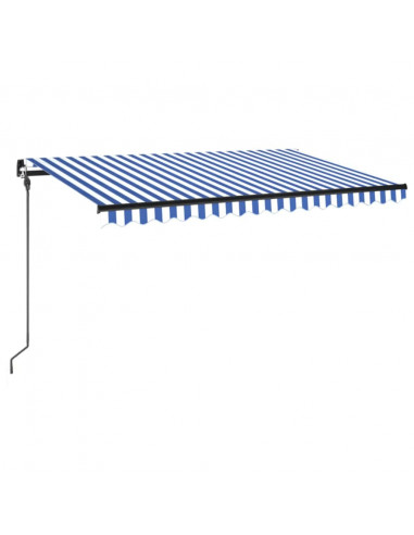 Tenda da Sole Retrattile Manuale con LED 400x300cm Blu e Bianco