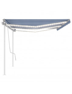 Tenda Automatica con Sensore Vento e LED 6x3 m Blu Bianca 2