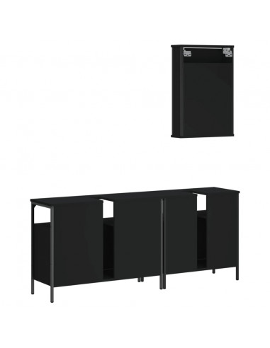 Set Mobili da Bagno 3 pz Nero in Legno Multistrato