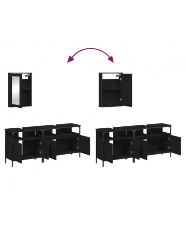 Set Mobili da Bagno 3 pz Nero in Legno Multistrato