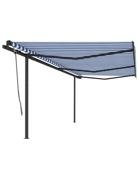 Tenda da Sole Retrattile Manuale con Pali 6x3 m Blu e Bianco