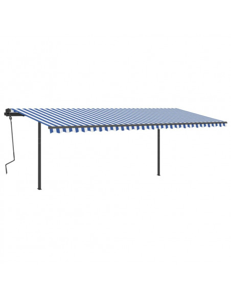 Tenda da Sole Retrattile Manuale con Pali 6x3 m Blu e Bianco