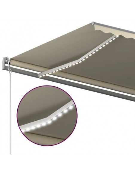 Tenda da Sole Retrattile Manuale con LED 500x300 cm Crema