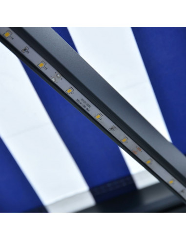 Tenda con Sensore Vento e LED 500x300 cm Blu e Bianca