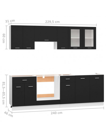 Set Armadi da Cucina 8 pz Nero in Truciolato