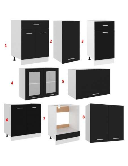 Set Armadi da Cucina 8 pz Nero in Truciolato