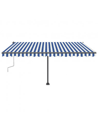 Tenda da Sole Retrattile Manuale con LED 400x300cm Blu e Bianca