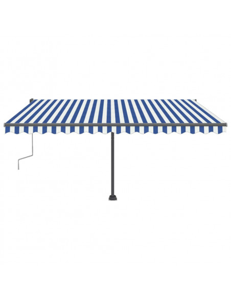 Tenda da Sole Retrattile Manuale con LED 400x300cm Blu e Bianca