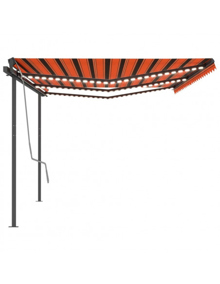 Tenda da Sole Retrattile Manuale con LED 6x3 m Arancio Marrone