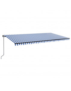 Tenda da Sole Retrattile Manuale con LED 600x300cm Blu e Bianco 2