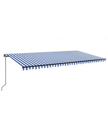 Tenda da Sole Retrattile Manuale con LED 600x300cm Blu e Bianco