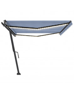 Tenda da Sole Retrattile Manuale con LED 500x300cm Blu e Bianca 2